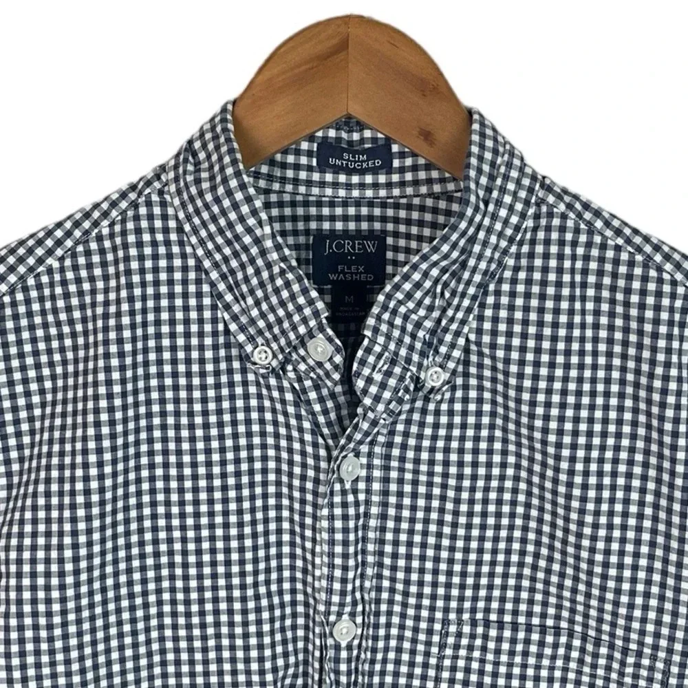 BF1306 Men’s J. Crew Flex Washed SLIM Untucked Gingham Print Button Shirt M